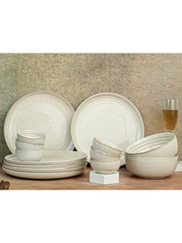 BODHI HOUSE - Spanish White Chip Resistance 14 Pieces Dinner Set, Microwave and Dishwasher Safe