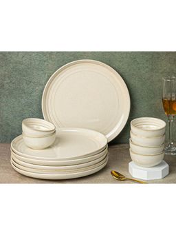 BODHI HOUSE - Spanish White Chip Resistance 12 Pieces Dinner Set, Microwave and Dishwasher Safe