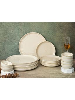 BODHI HOUSE - Spanish White Chip Resistance 18 Pieces Dinner Set, Microwave and Dishwasher Safe