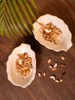 Unravel India - Stoneware Matte Finish Leaf Shape Dry Fruits Serving Platterset Of 2