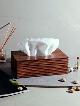 Unravel India - Ripple Wood Handcrafted Tissue Box In Mango Wood