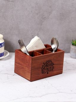 Unravel India - Hand carved Sheesham Wood Cutlery Holder