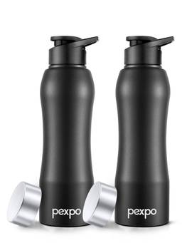 Pexpo - Bistro Knight Black Stainless Steel Fridge Bottle/Dual Cap - 1000Ml (Pack of 2)