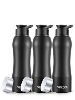 Pexpo - Bistro Knight Black Stainless Steel Fridge Bottle/Dual Cap - 1000Ml (Pack of 3)