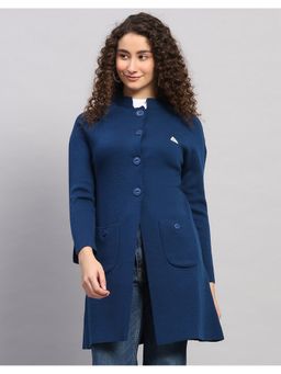 Monte Carlo - Women Regular Fit Solid Winter Blue Cardigan