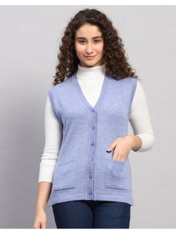 Monte Carlo - Women Regular Fit Solid V Neck Winter Lavender Cardigan