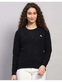Monte Carlo - Women Regular Fit Solid V Neck Winter Black Cardigan