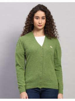 Monte Carlo - Women Regular Fit Solid V Neck Winter Green Cardigan