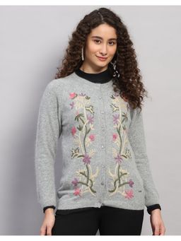 Monte Carlo - Women Regular Fit Jacquard Winter Grey Cardigan