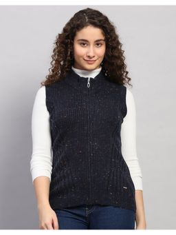 Monte Carlo - Women Regular Fit Printed Winter Navy Blue Cardigan