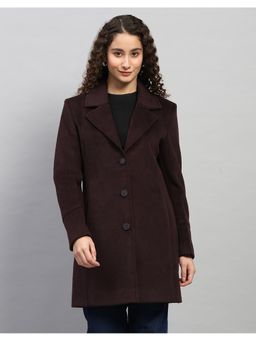 Monte Carlo - Women Regular Fit Solid Burgundy Winter Coat