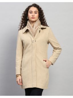 Monte Carlo - Women Regular Fit Solid Beige Winter Coat