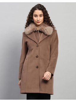 Monte Carlo - Women Regular Fit Solid Brown Winter Coat