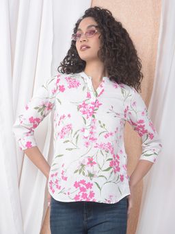 CRIMSOUNE CLUB - Women White Floral Print Top