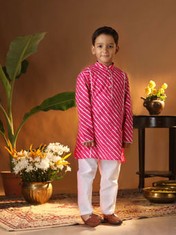 Vastramay - Infant Boys Pink & White Cotton Kurta & Pyjama (Set of 2)
