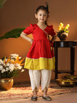 Vastramay - Girls Red & Yellow Dhoti Kurta (Set of 2)