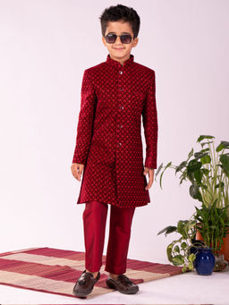 Vastramay - Boys Maroon Sherwani with Pant (Set of 2)