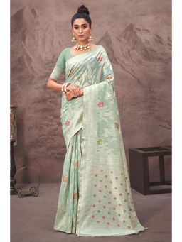 EXCLUSIVA - Sky Blue Cotton Silk Banarasi Saree with Unstitched Blouse