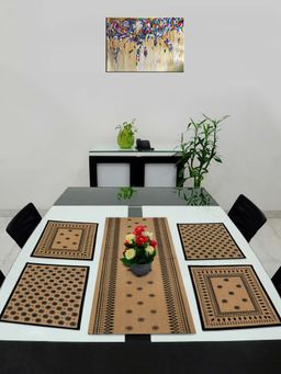 Saral Home - Cotton Dining Table Placemats, 4 Mat -33 x 45 Cm, 1 Runner 33 x 120 Cm (Set of 5), Black