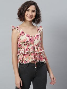 KASSUALLY - White Floral Polyester Top