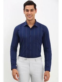 Allen Solly - Mens Navy Slim Fit Stripe Full Sleeves Formal Shirt