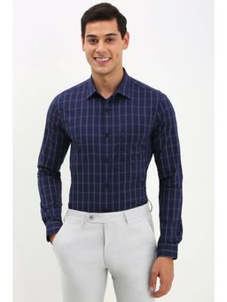 Allen Solly - Mens Navy Slim Fit Check Full Sleeves Formal Shirt