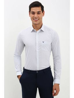 Allen Solly - Mens White Slim Fit Print Full Sleeves Formal Shirt