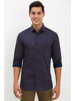 Allen Solly - Mens Navy Slim Fit Print Full Sleeves Casual Shirts