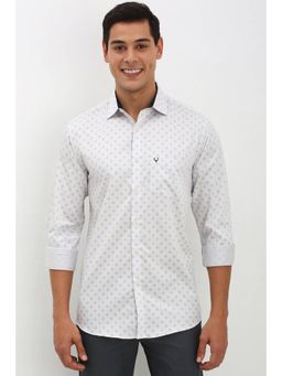 Allen Solly - Mens White Slim Fit Print Full Sleeves Casual Shirts