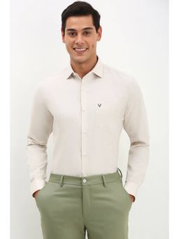 Allen Solly - Mens Beige Slim Fit Textured Full Sleeves Formal Shirt