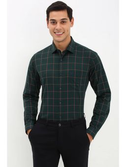 Allen Solly - Mens Green Slim Fit Check Full Sleeves Formal Shirt