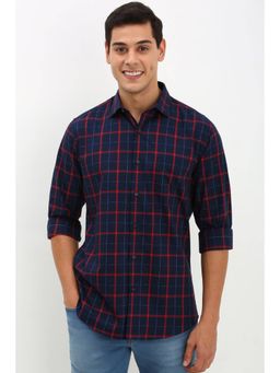 Allen Solly - Mens Navy Slim Fit Check Full Sleeves Casual Shirts