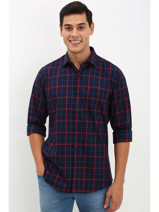 Allen Solly Mens Navy Slim Fit Check Full Sleeves Casual Shirts