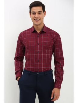 Allen Solly - Mens Maroon Slim Check Full Sleeves Formal Shirt