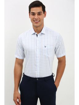 Allen Solly - Mens White Slim Fit Check Half Sleeves Formal Shirt