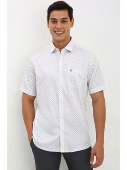 Allen Solly - Mens White Slim Fit Print Half Sleeves Casual Shirts