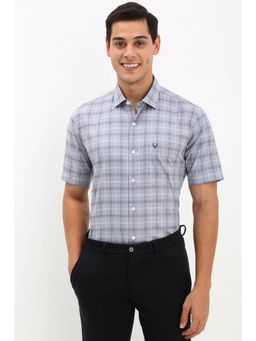 Allen Solly - Mens Grey Slim Fit Check Half Sleeves Formal Shirt