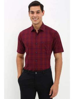 Allen Solly - Mens Maroon Slim Fit Check Half Sleeves Formal Shirt