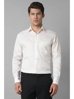 Louis Philippe - Mens White Classic Fit Print Full Sleeves Formal Shirt