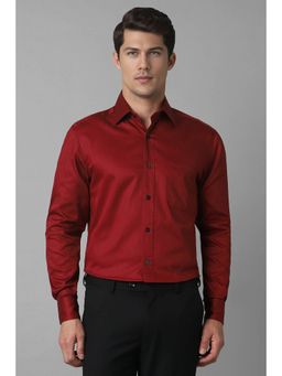 Louis Philippe - Mens Red Classic Fit Print Full Sleeves Formal Shirt