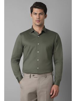Louis Philippe - Mens Olive Slim Fit Solid Full Sleeves Formal Shirt