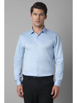 Louis Philippe - Mens Blue Slim Fit Solid Full Sleeves Formal Shirt