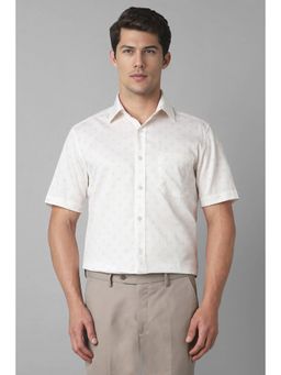 Louis Philippe - Mens White Classic Fit Print Half Sleeves Formal Shirt