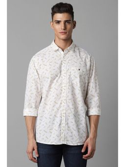 Louis Philippe - Mens White Slim Fit Print Full Sleeves Casual Shirt