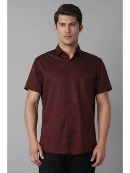 Louis Philippe - Mens Maroon Slim Fit Print Half Sleeves Casual Shirt