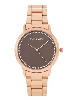 Joker and Witch - Joker & Witch Castor Brown Dial Rose Gold Rhinestone Metallic Link Strap Analog Womens Watch