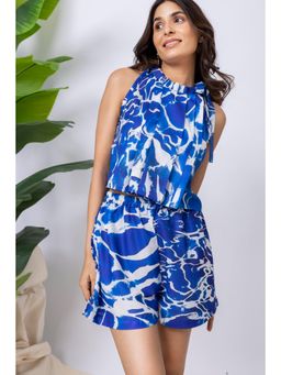 Erotissch - Womens Aqua Printed Beachwear Co-Ord (Set of 2)