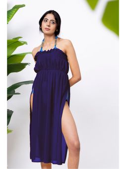 AOBA - Womens Blue Solid Beachwear Cover-Up Dress