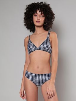 Haute Sauce - Womens Houndstooth Two-Piece Swimsuit - Chalk White & Midnight Black (Set of 2)