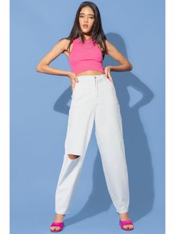 FREAKINS - White Slit Slouchy Jeans